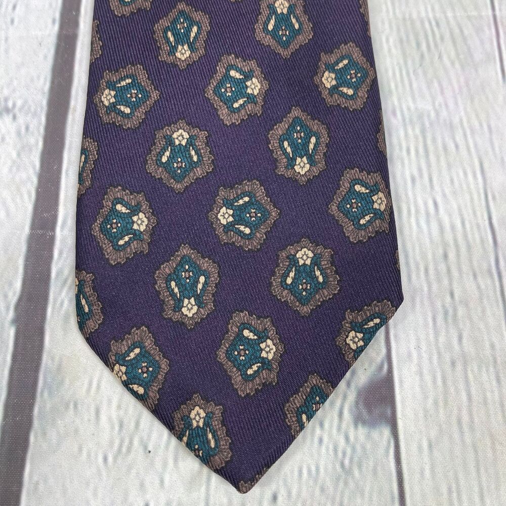 Robert Talbott Studio Leon Sugar NeckTie Purple Geometric Paisley Silk England